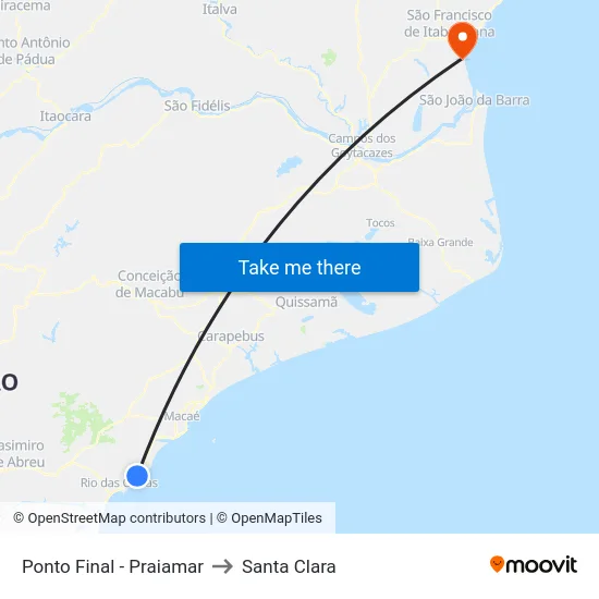 Ponto Final - Praiamar to Santa Clara map