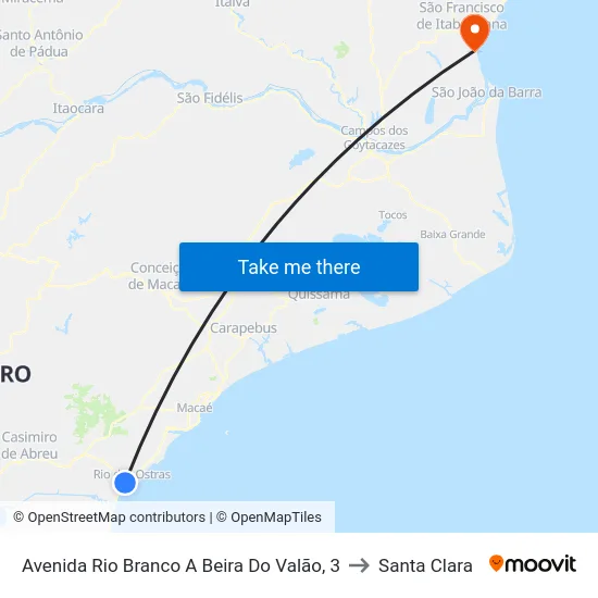 Avenida Rio Branco A Beira Do Valão, 3 to Santa Clara map