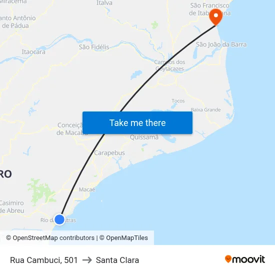 Rua Cambuci, 501 to Santa Clara map
