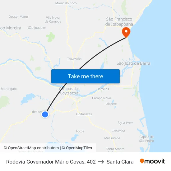 Rodovia Governador Mário Covas, 402 to Santa Clara map