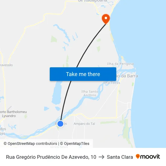 Rua Gregório Prudêncio De Azevedo, 10 to Santa Clara map