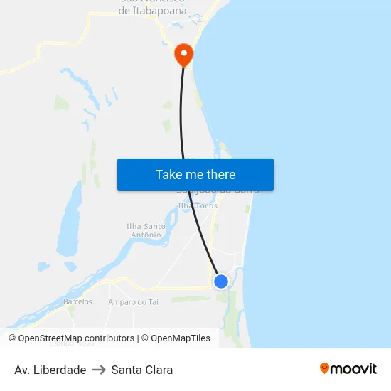 Av. Liberdade to Santa Clara map