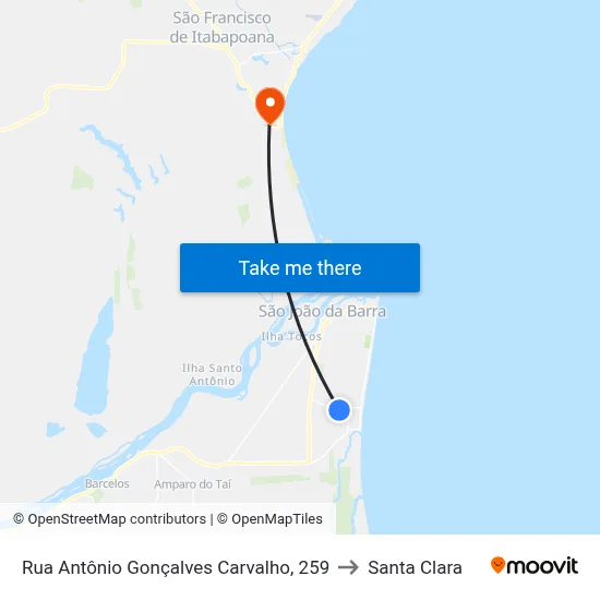Rua Antônio Gonçalves Carvalho, 259 to Santa Clara map