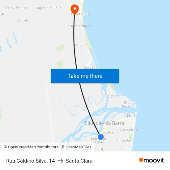 Rua Galdino Silva, 14 to Santa Clara map