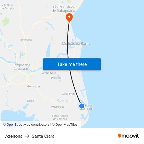 Azeitona to Santa Clara map