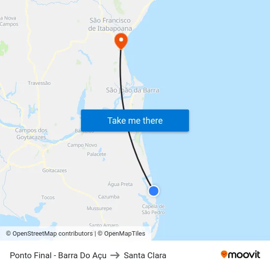 Ponto Final - Barra Do Açu to Santa Clara map