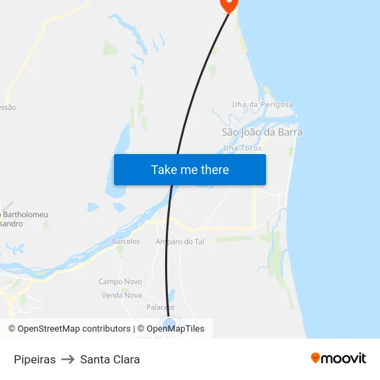 Pipeiras to Santa Clara map