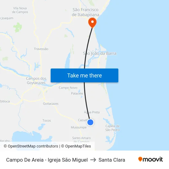 Campo De Areia - Igreja São Miguel to Santa Clara map