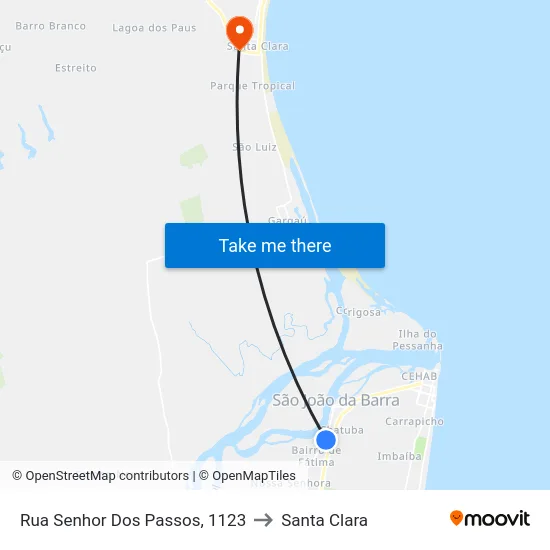 Rua Senhor Dos Passos, 1123 to Santa Clara map
