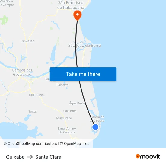 Quixaba to Santa Clara map