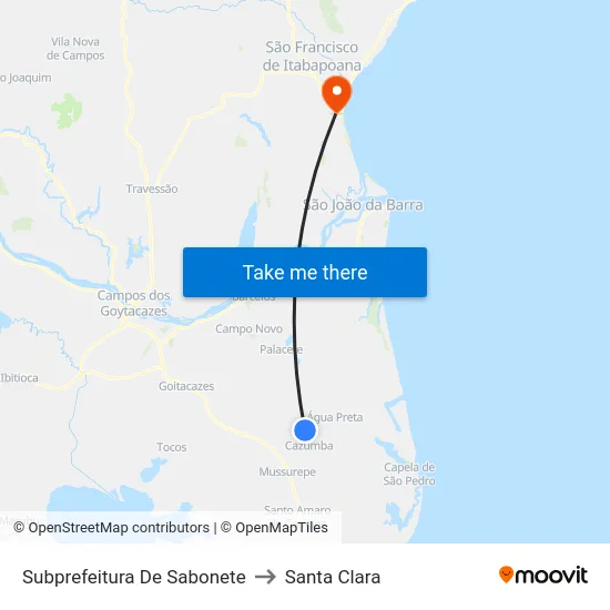 Subprefeitura De Sabonete to Santa Clara map