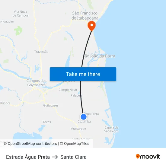 Estrada Água Preta to Santa Clara map