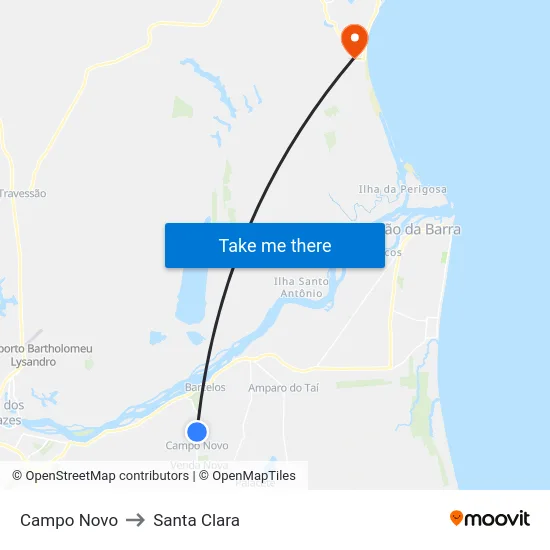 Campo Novo to Santa Clara map