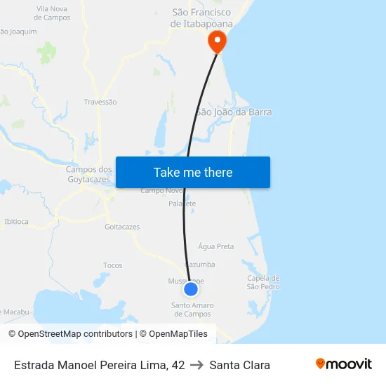 Estrada Manoel Pereira Lima, 42 to Santa Clara map