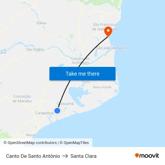 Canto De Santo Antônio to Santa Clara map