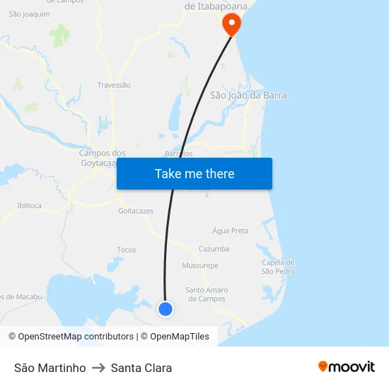 São Martinho to Santa Clara map