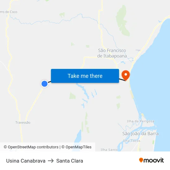Usina Canabrava to Santa Clara map