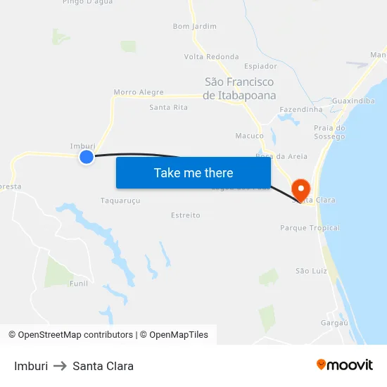 Imburi to Santa Clara map