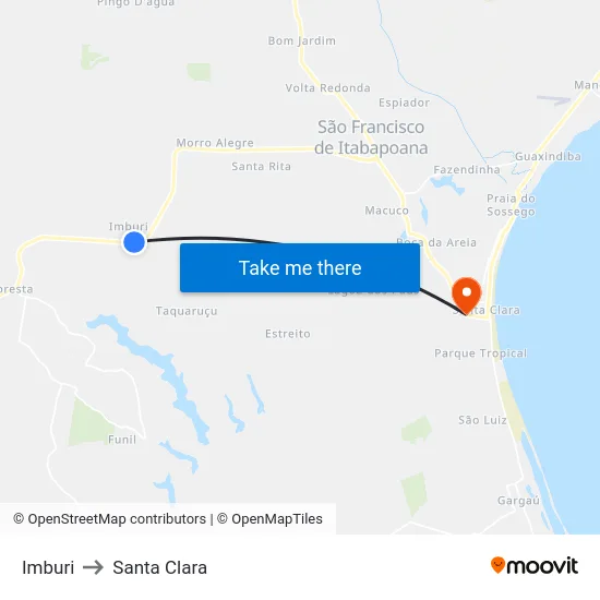 Imburi to Santa Clara map