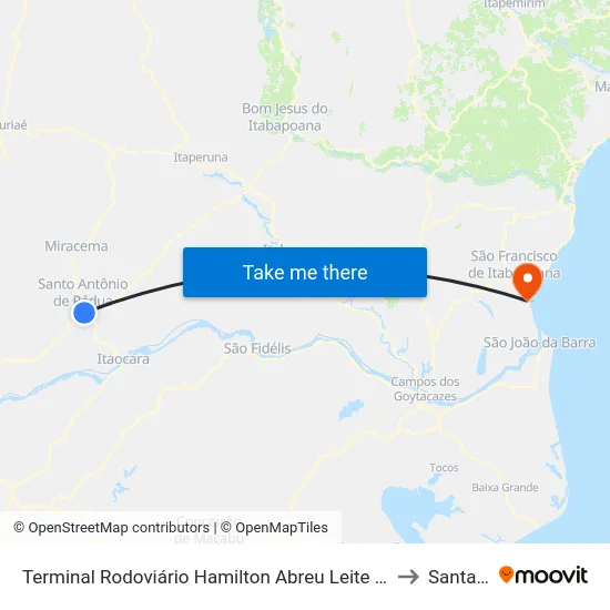 Terminal Rodoviário Hamilton Abreu Leite (Santo Antônio De Pádua) to Santa Clara map