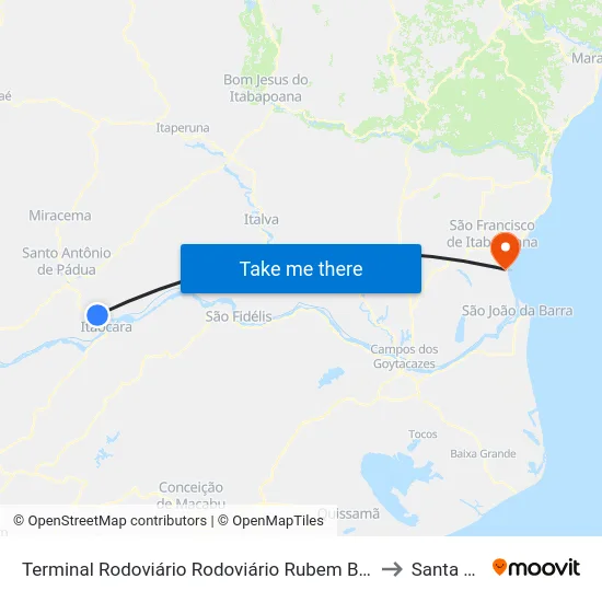 Terminal Rodoviário Rodoviário Rubem Bairral (Aperibé) to Santa Clara map