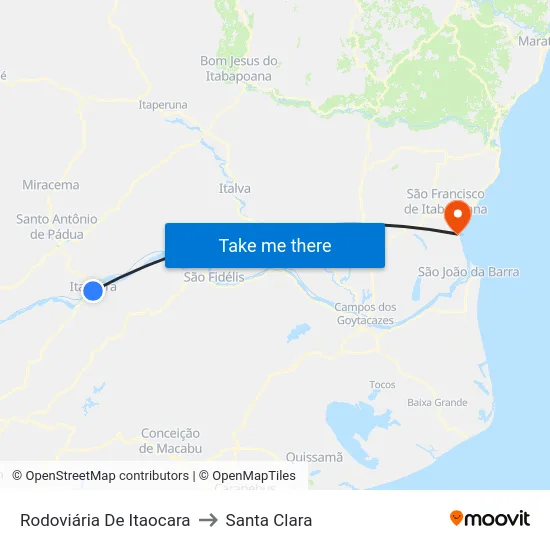 Rodoviária De Itaocara to Santa Clara map