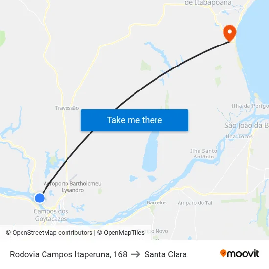 Rodovia Campos Itaperuna, 168 to Santa Clara map