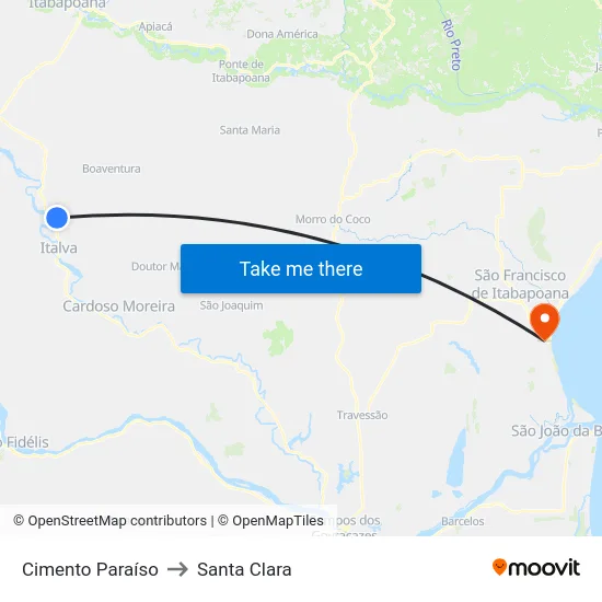 Cimento Paraíso to Santa Clara map