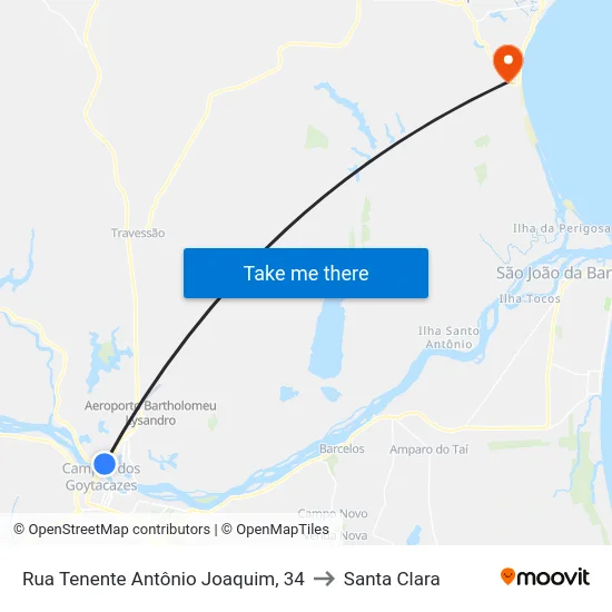 Rua Tenente Antônio Joaquim, 34 to Santa Clara map