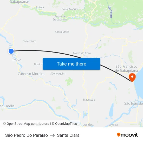 São Pedro Do Paraíso to Santa Clara map