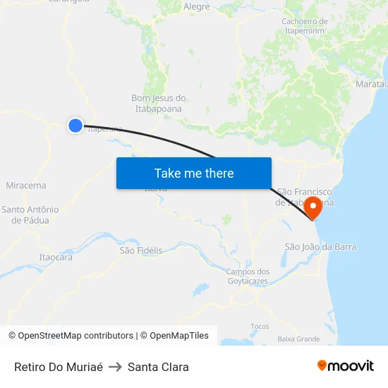 Retiro Do Muriaé to Santa Clara map