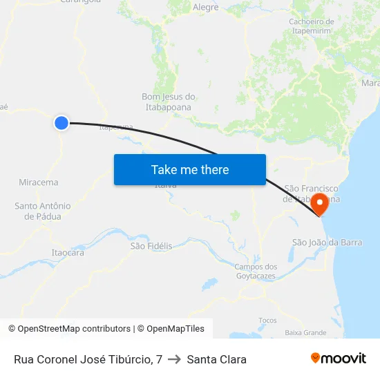 Rua Coronel José Tibúrcio, 7 to Santa Clara map