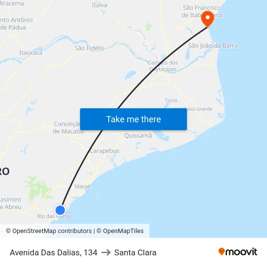 Avenida Das Dalias, 134 to Santa Clara map