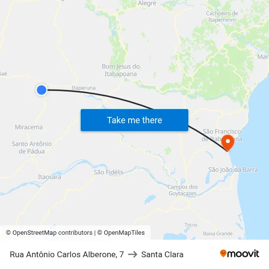 Rua Antônio Carlos Alberone, 7 to Santa Clara map