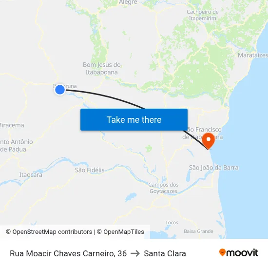 Rua Moacir Chaves Carneiro, 36 to Santa Clara map