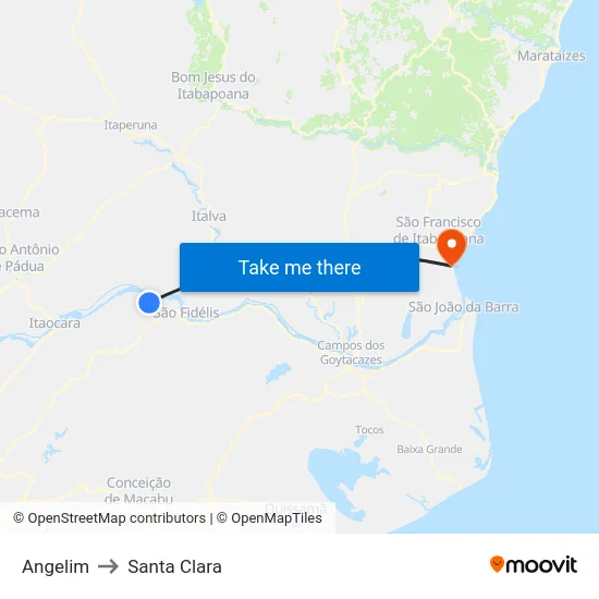 Angelim to Santa Clara map