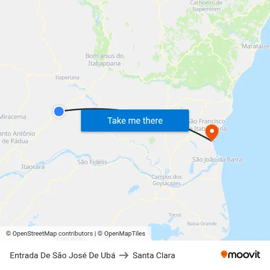 Entrada De São José De Ubá to Santa Clara map