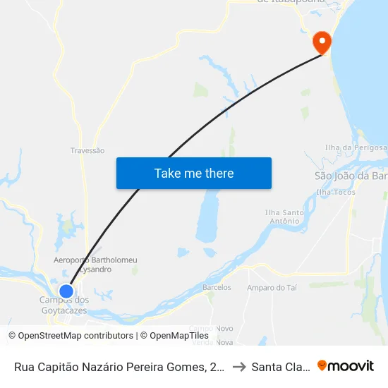 Rua Capitão Nazário Pereira Gomes, 211 to Santa Clara map