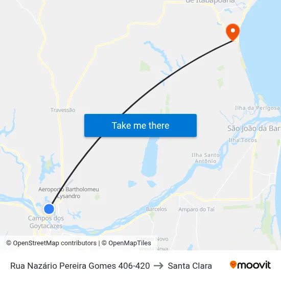 Rua Nazário Pereira Gomes 406-420 to Santa Clara map