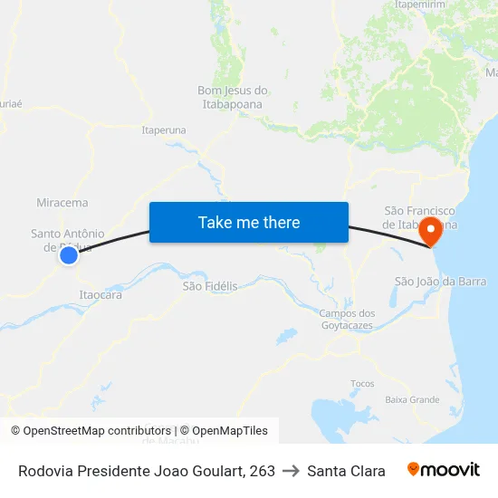 Rodovia Presidente Joao Goulart, 263 to Santa Clara map