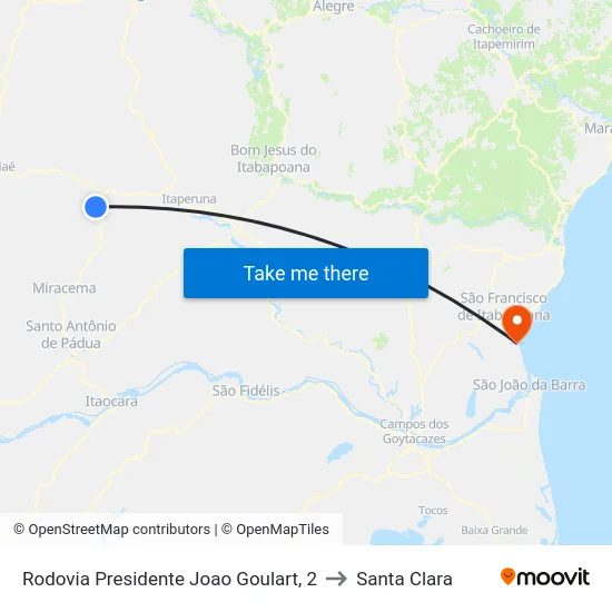 Rodovia Presidente Joao Goulart, 2 to Santa Clara map