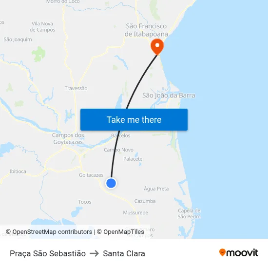 Praça São Sebastião to Santa Clara map