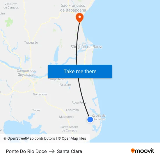 Ponte Do Rio Doce to Santa Clara map