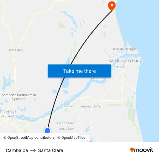 Cambaíba to Santa Clara map