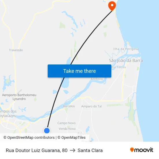 Rua Doutor Luiz Guarana, 80 to Santa Clara map