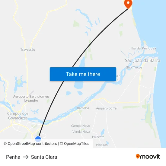 Penha to Santa Clara map
