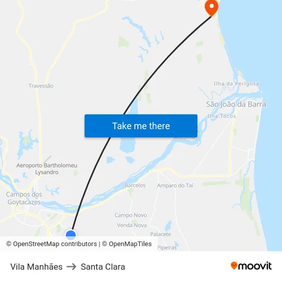 Vila Manhães to Santa Clara map
