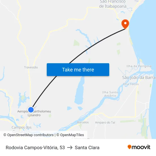 Rodovia Campos-Vitória, 53 to Santa Clara map