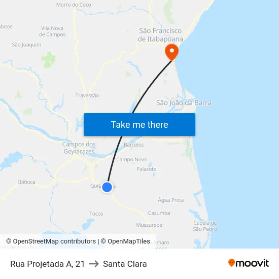 Rua Projetada A, 21 to Santa Clara map