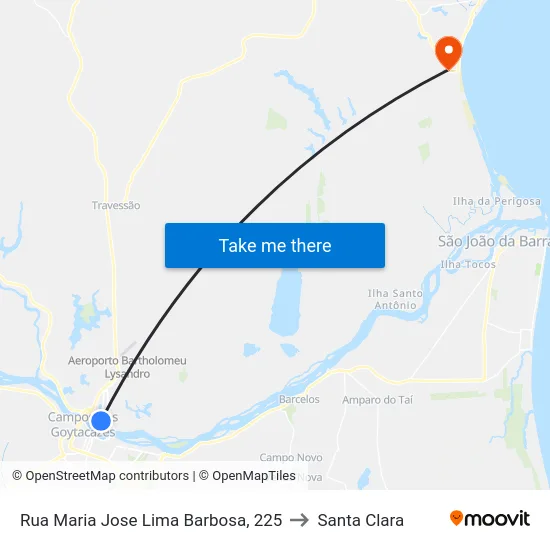 Rua Maria Jose Lima Barbosa, 225 to Santa Clara map